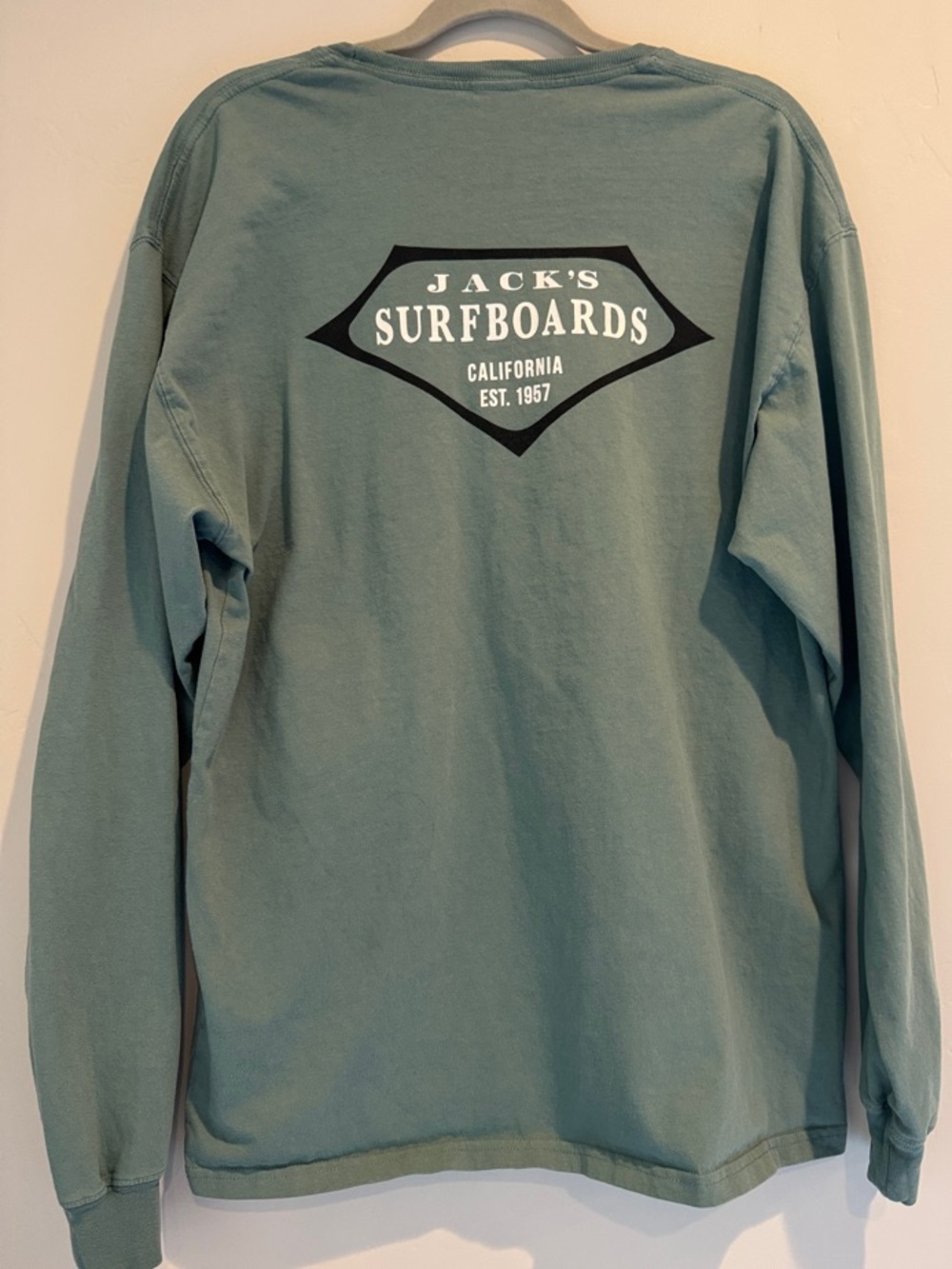 Jack's Surfboards Long Sleeve Tee - Sage Green. Men’s size Large